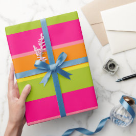ピンク、エレガントライム、オレンジ、黄色のおもしろいストライプ ラッピングペーパー