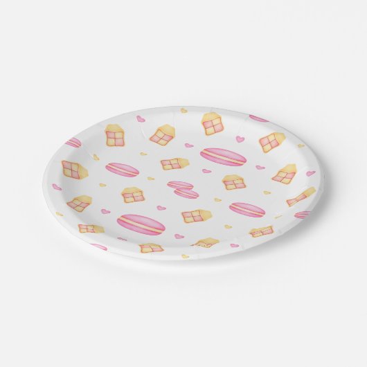 ピンク&エレガント金ゴールドウォーターカラーパステルマカロン ペーパープレート (アングル)