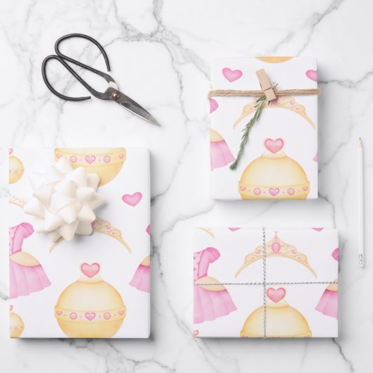 ピンク&エレガント金ゴールドウォーターカラープリンセスティアラ ラッピングペーパーシート (正面)