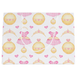 ピンク&エレガント金ゴールドウォーターカラープリンセスティアラ ラージペーパーバッグ