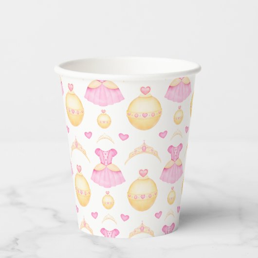 ピンク&エレガント金ゴールドウォーターカラープリンセスティアラ 紙コップ (正面)