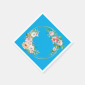 ピンク&エレガント金ゴールドフラワーリースペーパーナプキンブルー スタンダードカクテルナプキン (角)