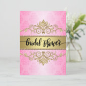 ピンク エレガント ゴールド パール ブライダルシャワー 招待状 (スタンド正面)