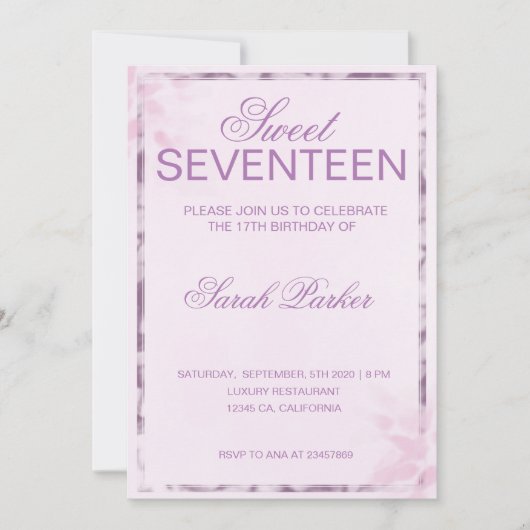 ピンク エレガント シック スウィート17 招待状 (正面)