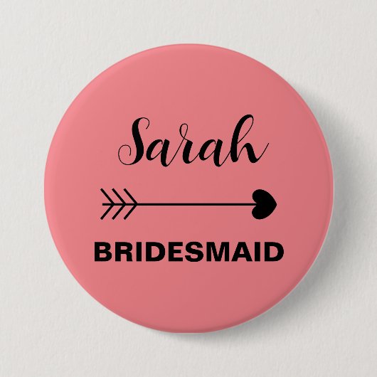 ピンク エレガント & シンプル カスタム ネーム ブライズメイド 缶バッジ (正面)
