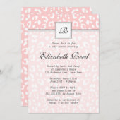 ピンク エレガント ヒョウ柄 モノグラム ベビーシャワー 招待状 (正面/裏面)