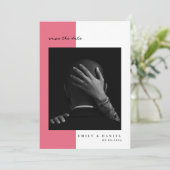 ピンク エレガント フォト セーブ・ザ・デート インビテーション (スタンド正面)