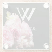 ピンク エレガント モノグラム フラワー ガラス コースター (裏面)