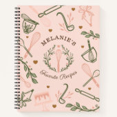 ピンク&オリーブグリーンベーキング&料理レシピ ノートブック (正面)