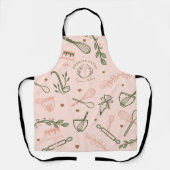 ピンク&オリーブグリーンベーキング&料理用具ベーカリー エプロン (正面)