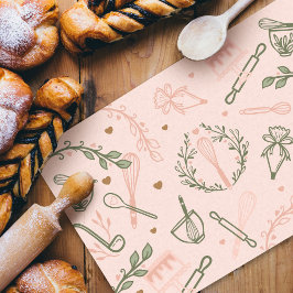 ピンク&オリーブグリーンベーキング&料理用具ベーカリー 薄葉紙