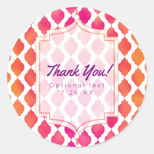 ピンク&オレンジのアラビアンモロッコグラムパーティーのお願い ラウンドシール (正面)