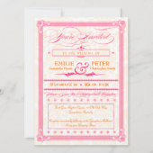 ピンク&オレンジのダマスクのポスター – スタイル結婚式の招待 招待状 (正面)