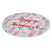 ピンク&オレンジのパイナップルハッピーサマー カッティングボード (角)