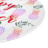 ピンク&オレンジのパイナップルハッピーサマー カッティングボード (角)