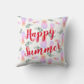 ピンク&オレンジのパイナップルハッピーサマー クッション (裏面)