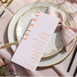 ピンク&オレンジのピーチアプリコットクラッシュ結婚のメニュー メニュー