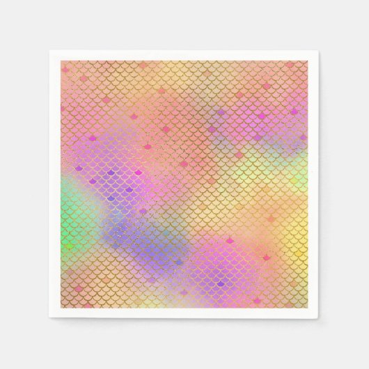 ピンク&オレンジのマーメイドパターン誕生日パーティー スタンダードカクテルナプキン (正面)