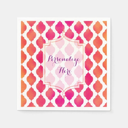ピンク&オレンジアラビアンモロッコグラムパーティー スタンダードカクテルナプキン (正面)