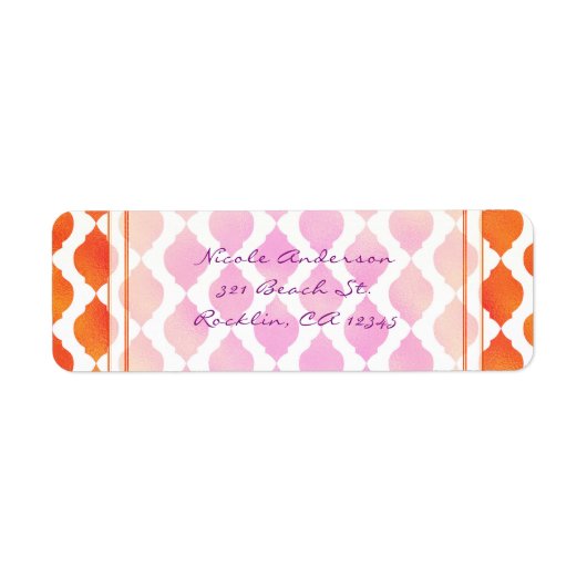 ピンク&オレンジアラビアンモロッコグラム招待状 ラベル (正面)