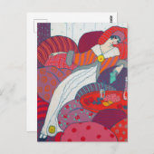 ピンク&オレンジアールデコイラストレーションジョージバービエ ポストカード (正面/裏面)