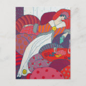 ピンク&オレンジアールデコイラストレーションジョージバービエ ポストカード (正面)