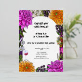 ピンク&オレンジウォーターフローラ結婚式招待状 箔招待状 (立ち正面)