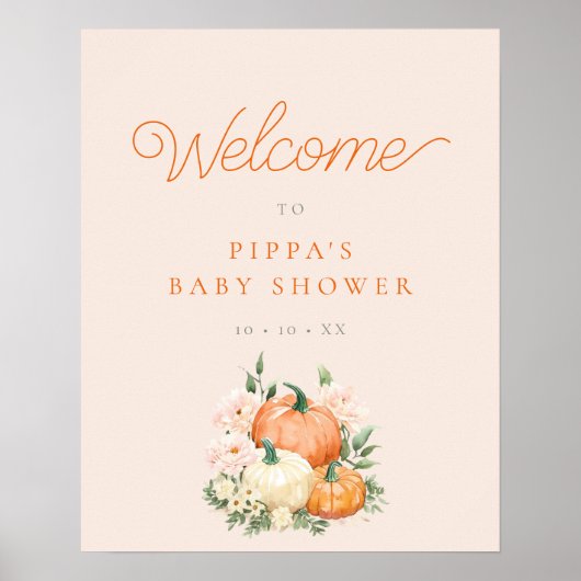 ピンク&オレンジカボチャ赤ちゃんシャワーへようこそ ポスター (正面)