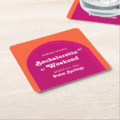 ピンク&オレンジサンセットレトロバチェロレッテ週末 スクエアペーパーコースター (アングル)