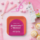 ピンク&オレンジサンセットレトロバチェロレッテ週末 ペーパープレート (パーティー)