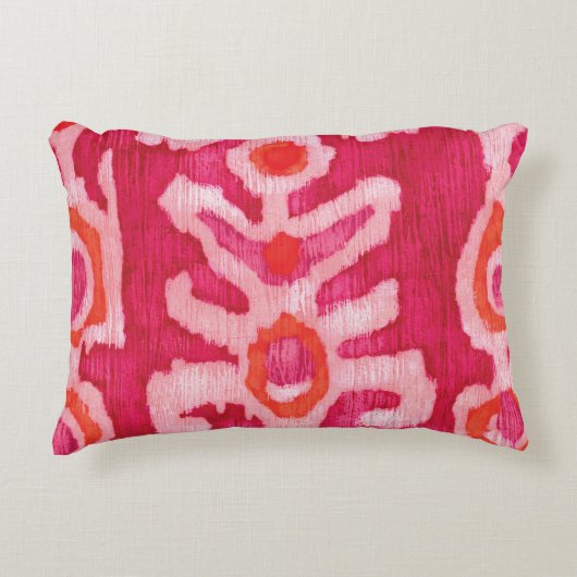 ピンク&オレンジトライバルイカット装飾用クッション アクセントクッション (正面)