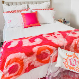 ピンク&オレンジトライバルイカット フリースブランケット