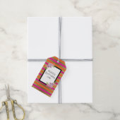 ピンク、オレンジフェイク、メタリックストライプ花模様付き ギフトタグ (より糸付き)