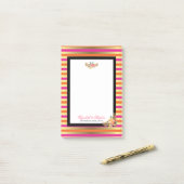 ピンク、オレンジフェイク、メタリックストライプ花模様付き ポストイット (デスク上)