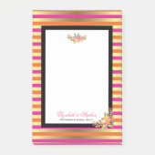 ピンク、オレンジフェイク、メタリックストライプ花模様付き ポストイット (正面)