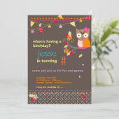 ピンク/オレンジフクロウパーソナライズされたバースデーパーティー 招待状 (スタンド正面)