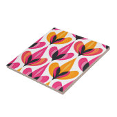 ピンク&オレンジフローラミッドセンチュリーモダンレトロ タイル (側面)