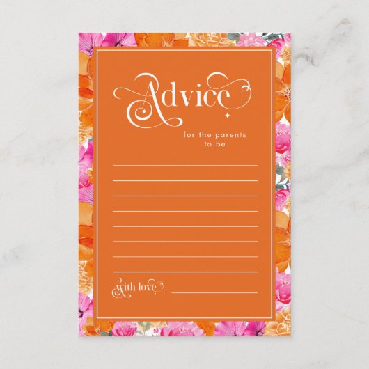 ピンク&オレンジフローラ赤ちゃんシャワーの親 アドバイスカード (正面)
