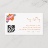 ピンク&オレンジフローラQrコード結婚のギフトレジストリ エンクロージャーカード (正面)
