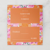 ピンク&オレンジブライトサマー庭園の結婚式テーブル プレイスカード (外部開封)