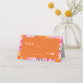 ピンク&オレンジブライトサマー庭園の結婚式テーブル プレイスカード (正面)