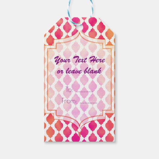 ピンク&オレンジモロッコモダンカスタムの好意 ギフトタグ (正面)