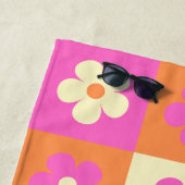 ピンク&オレンジレトロフラワーズボホシックフローラ ビーチタオル (インサイチュ)