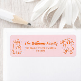 ピンク&オレンジ予測できな手描き幽霊ハロウィーン ラベル