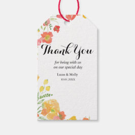 ピンク&オレンジ夏のフローラ結婚ズギフトラベル ギフトタグ