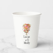 ピンク&オレンジ夏フローラ結婚の紙カップ 紙コップ (裏面)