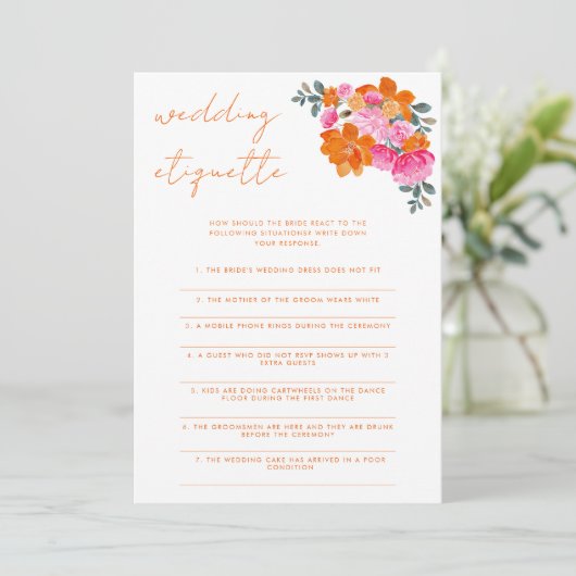 ピンク&オレンジ結婚のエチケットブライダルシャワーゲーム 招待状 (スタンド正面)