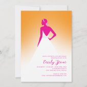 ピンク&オレンジ結婚オートクチュールのドレスブライダルシャワー 招待状 (正面)