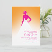 ピンク&オレンジ結婚オートクチュールのドレスブライダルシャワー 招待状 (スタンド正面)