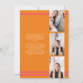 ピンク・オレンジ色の学校カラー卒業発表 招待状 (裏面)